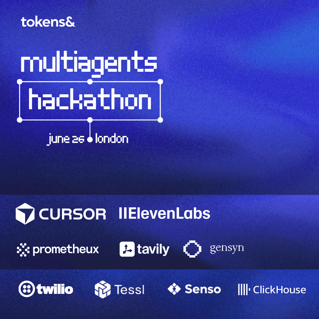 Developers building at a packed hackathon hosted in a partner workspace.